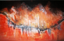 “Volcan Amoureux” Acrylic sur toile (50x100cm ), oeuvre de Cécile DURET, peintre, lauréate du Palmarès.