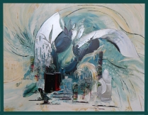  “Dans les Profondeurs”  acrylic au couteau sur toile  (92x73cm) oeuvre d'Isabelle GELI, peintre surréaliste abstraite, 