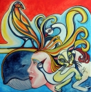 “Méditation” huile sur toile (100x100cm) oeuvre d' Élisabeth AUER, peintre, 