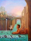 “Le Passage du Sphinx”, peinture, huile sur toile,liquin * (100x80 cm)oeuvre de Nicole Meunier (*) liquin, médium d'accélération de séchage