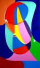 “Intensité Multichromique”, peinture acrylique sur toile, (155x90 cm) Oeuvre du peintre abstrait Alain Delic