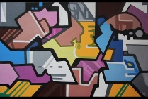“Dans la Joie” -Tableau Graffiti - Techniques mixtes (huile acrylique) toile sur chassis 65x100cm, oeuvre de Catherine FEFF