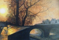 “Crépuscule sur les Quais de Seine” huile sur toile (34x41cm) peinture de Cécile Duret 