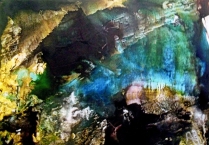 “La Grotte Bleue”, Encre sur papier, 50x70cm, oeuvre de Betty DE RUS, peintre abstraite  