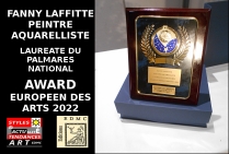 Fanny LAFFITTE, peintre aquarelliste, Lauréate du Palmarès national, a obtenu la Plaquette d'Honneur avec Award Européen des Arts, Année 2022