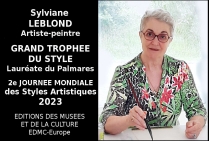 Sylviane Leblond, Artiste peintre, Grand Trophée du Style, Lauréate du Palmarès.Journée Mondiale des Styles Artistiques 02 07 2023  