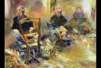 “Les Travaux de Vannerie”, Huile sur toile (61x50cm) Peinture de Michel SKUPIEN (signée SKUP) , artiste-peintre Lauréat du Palmarès.