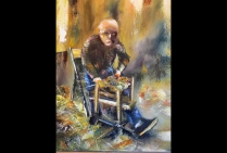 “Le Rempaillage”, Huile sur toile (61x50cm) Peinture de Michel SKUPIEN (signée SKUP) , artiste-peintre Lauréat du Palmarès.