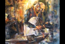 “Le Ferronnier”, Huile sur toile (61x50cm) Peinture de Michel SKUPIEN (signée SKUP), artiste-peintre Lauréat du Palmarès.