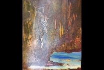 “Grotte” acrylique au couteau -Encre noire -  (dim 64x54cm) oeuvre sur toile, de l'artiste peintre Catherine BAYLET,  Médaille Talent des Arts d'Aujourd'hui, Artiste d'Excellence 2024.