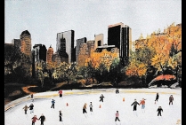 “New-York Central Park” (50x70cm) Huile sur toile. Œuvre sur l'hiver au États-Unis. L'artiste-peintre Denise LATOUR nous propose une peinture de la célèbre patinoire américaine. L'artiste qui connaît New-York, nous fait partager ici un de ses ressentis. 