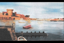 “Fort de Socoa” (50x40cm)  Huile sur toile. À l'entrée du Port, dans la Baie de St-Jean-de-Luz, œuvre de l'artiste-peintre Denise LATOUR, son sujet à la fois d’intérêt patrimonial et historique, témoigne de la qualité culturelle de ses choix esthétiques  
