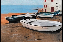 “Port de Guethary” (50x40cm)  Huile sur toile. Parmi les plus petits ports de la Côte Basque. Œuvre de l'artiste-peintre Denise LATOUR, celle-ci sait restituer l'atmosphère et la vie dans des œuvres tout comme le caractère intemporel des lieux. 
