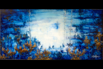 ''Abysses V'' huile sur toile, (100x50cm) Christian BIARD, explore sur ses toiles l'univers inconnu du fond des mers. Il y exprime son style, empli de lueurs surprenantes, de clairs-obscurs diaphanes, il peint avec talent l'émotion du mystère des abysses.
