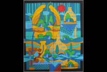  ''Soleil Rouge d'Automne'' tableau acrylique sur toile (130x108 cms) 2025. Michel MARANT a produit ici une œuvre majeure. Un chef-d’œuvre universel, qui fait la synthèse des principaux styles et courants d'art du XXe siècle. Du cubisme au surréalisme    