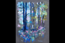  ''Sous-Bois'', 50x60cm, pastel. Frédéric STEINLAENDER travaille la lumière dans le paysage, cette œuvre d'une force esthétique inouïe résulte d'une expérience technique. Il  apprivoise la lumière au summum du subtil. 