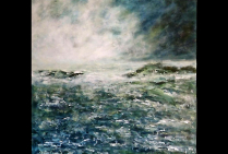 L'oeuvre ''Mer Agitée'' (70x70cm), acrylique sur toile, contient une indicible énergie, Nicole EYNARD, traduit la fureur diaphane des flots dans une éblouissante lumière. Beauté vibrante des couleurs, les touches fortes et nuancées sont fascinantes.  