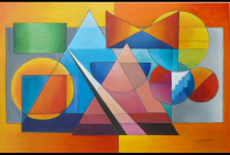 ''Intuition''. 2019 (130x89cm) Huile sur toile. Jacqueline HUBERT, est maître de la ligne, du trait, des formes, des couleurs et des volumes. Ses compositions sont un authentique spectacle coloré de beauté et de pureté picturale.  