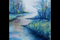 ''Atmosphère des Vosges du Nord III'' (25x25cm) Pastel. Frédéric STEINLAENDER dans sa série des atmosphères des Vosges du Nord, est arrivé à capturer, au delà des paysages, les aspects diaphanes et éthérés qui sont l'âme de cette Nature