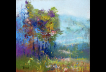 ''Atmosphère des Vosges du Nord I'' (21x21cm) Pastel. Peindre l'atmosphère d'un paysage est la chose la plus difficile, de Barbizon à Cézanne, ce fut un enjeu majeur. Frédéric STEINLAENDER, a réussi à peindre cette part du réel qui nous conduit au rêve.