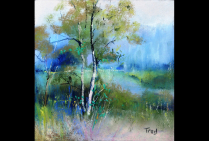 ''Atmosphère des Vosges du Nord II'' (21x21cm) Pastel. Profondeur éthérée et légèreté diaphane des montagnes, la vie coule dans ce pastel. Frédéric STEINLAENDER arrête le temps, il sait donner avec talent au paysage une forme d'immanence, voire d'éternité