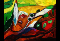 ''La Nature. Paysage''. 73 x 92 cm Acrylique sur toile 2014. Avec ce paysage à la fois figuratif et abstrait, Jacques ANDRIESSENS, loin des sentiers battus des courants d'art, a inventé une nouvelle façon de voir et peindre le paysage.