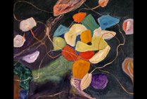 ''Création libre''.''Surface 2'' 60 x 73 cm Acrylique sur toile. 2017. La poésie dans l'abstraction chez Jacques ANDRIESSENS ressort souvent  de l'aménagement des formes et couleurs. Son talent d'exception crée des sensations lyriques par delà le réel.