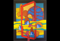 ''Le Cadre et le Pin Parasol'', 65x54cms, Acrylique sur toile, 2025.Le style de Michel MARANT restructure, analyse, reconstruit des visions du paysage, il capture les mirages d'un surréalisme poétique, la perception du tout et des parties du tout.     