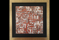 Concept du Totem en Frontal ''Totémographie 2 des Métaux Natifs''  60x60x4cm Techn mixtes sur toile. La grammaire picturale de Jacqueline MORANDINI, contient des évocations abstraites et une palette de codes couleurs liée aux éléments, ici la Terre.   