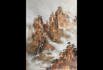 Avec ''The Fall. L'Automne''.64x 50cm. Sylviane LEBLOND, en son style aux origines millénaires a peint un paysage raffiné et émouvant qui rappelle combien Claude MONET appréciait la délicatesse picturale asiatique. 