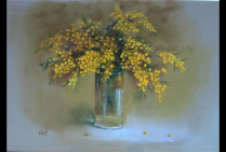 Par ses ''Mimosas'' Pastel 70x50cm, légendaires fleurs de soleil, Frédéric STEINLAENDER, nous montre un paradoxe de l'art pictural floral, sa nature-morte reste tellement emplie de vie, nous inondant de bonheur par son message de lumière.  