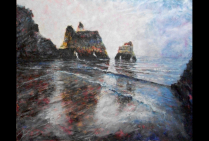 ''Plage de L'Algarve'' (Portugal), Huile sur toile de 100x80cm Dany WATTIER, comme Claude MONET, ressent puis exprime un paysage par l'émotion et la lumière, il en capture l'essence même, en peint les plus imperceptibles palpitations de vie. 