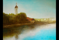 ''Matin d’Automne sur la Loue, à Ornans'' Huile sur toile 61x46cm Rita CAU peint une forme très adoucie d'impressionnisme. Son paysage velouté et diaphane montre comment par la sensibilité intérieure, la beauté du réel rivalise avec le rêve.    