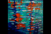 ''Reflets de Seine'', (40x40cm) peinture acrylique sur châssis toilé, Un tableau de la Seine, sujet évocateur de l'impressionnisme, peint dans notre siècle. Le style de Brigitte MATHÉ (MBL) émerveille par la maîtrise de coloris qui vibrent et ondulent.