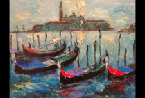 ''Le Grand Canal'' (61x50cm) huile sur toile de lin. Le talent d' Y-G LAMBURE nous fait partager ses révélations intérieures les plus intenses.Il saisit intuitivement le meilleur de l'esthétique de ce Grand Canal, si apprécié par Claude MONET. 