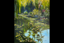 ''Giverny'' (46x38cm) Huile sur toile Une pensée pour Claude MONET dont Sylvie BAC défend et sauvegarde les principes ; Être en lien étroit avec la Nature et peindre sa lumière, restituer dans le tableau les ressentis qu'elle nous envoie.   