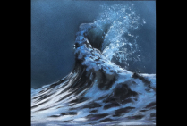 ''7e Vague'', 40x40cm, pastel, une œuvre étonnante, la vague est un enjeu d'esthétique universel depuis l'estampe d'HOKUSAI, que MONET collectionna . Janick PONCIN, fait ici une démonstration de son talent avec une incomparable maîtrise.  