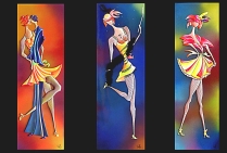 Georges CASTILLE Tableaux Bois Sculptés 3D Polychromes. (120x40cm) De g. à dr. 