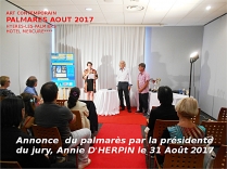 La présidente du Jury Annie d'Herpin annonce le Palmarès de l'Exposition-concours national 
