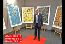 Le peintre Alain DELIC lors de son exposition en hommage à Nikola TESLA 