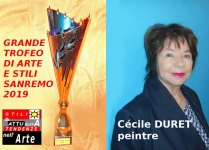 Cécile Duret, peintre, lauréate du Palmarès, a obtenu le Grand Trophée de l'Art et des Styles Sanremo 2019