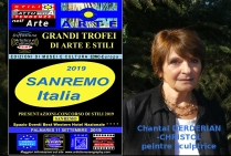 Chantal Derderian-Christol, peintre sculptrice, lauréate du Palmarès, Grand Trophée de l'Art et des Styles, Sanremo 2019, Italie.     