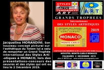 Jacqueline MORANDINI, peintre. Lauréate du Palmarès. Grand Trophée International des Styles Artistiques - Monaco 2019 
