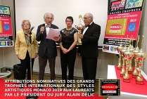 Attributions nominatives  des Grands Trophées Internationaux des Styles Artistiques - Monaco 2019 aux Lauréats du Palmarès par le président du Jury Alain DELIC