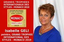Isabelle GELI, peintre surréaliste abstraite. Lauréate du Palmarès. Grand Trophée International des Styles Artistiques - Monaco 2019 
