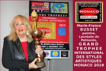 Ici à Monte-Carlo, Marie-France BUSSET, peintre, lauréate du Palmarès. Grand Trophée International des Styles Artistiques Monaco 2019 